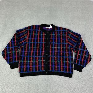 Vintage Liz Claiborne Cardigan Womens Large Plaid Merino Wool Sweater Grandma
